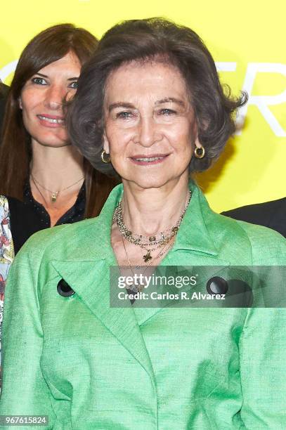 Queen Sofia attends 'Fundacion ONCE' Contemporary Art Biennale exhibition at Cibeles Palace on June 5, 2018 in Madrid, Spain.