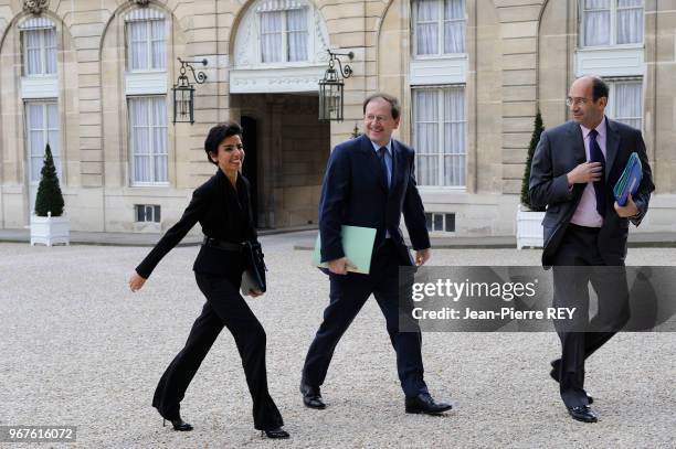 Rachida Dati et Eric Woerth lors du conseil des ministres le 19 mars 2008 à Paris , France.