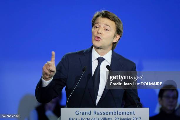 François Baroin lors d'un meeting le 29 janvier 2017, Porte de la Villette, Paris, France.