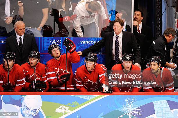 Head coach Mike Babcock of Canada looks on against Norway during the ice hockey men's preliminary game on day 5 of the Vancouver 2010 Winter Olympics...