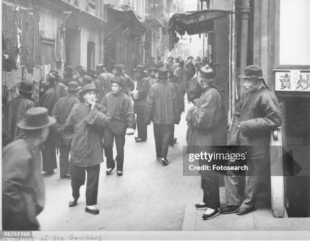 General View of Chinatown 'Street of the Gamblers', San Francisco circa 1898.