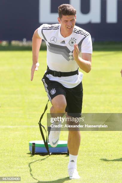 Mario Gomez during a training session of the German national team at Sportanlage Rungg on day fourteen of the Southern Tyrol Training Camp on June 5,...