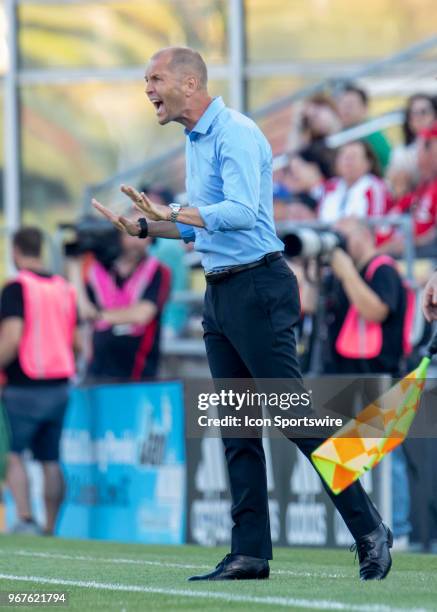 Columbus Crew SC Head Coach Gregg Berthalter during the game between the Columbus Crew SC and the Toronto FC at MAPFRE Stadium in Columbus, Ohio on...