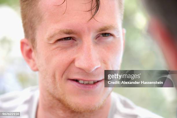 Marco Reus looks on during a media day of the German national team at Hotel Weinegg on day fourteen of the Southern Tyrol Training Camp on June 5,...