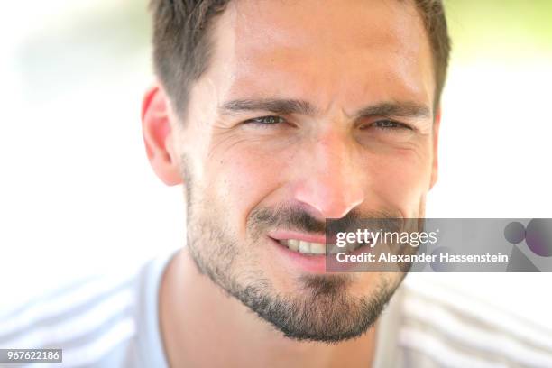 Mats Hummels looks on during a media day of the German national team at Hotel Weinegg on day fourteen of the Southern Tyrol Training Camp on June 5,...
