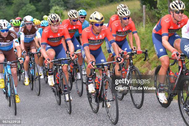 Ivan Garcia Cortina of Spain and Bahrain Merida Pro Team / Yukiya Arashiro of Japan and Bahrain Merida Pro Team / Vincenzo Nibali of Italy and...