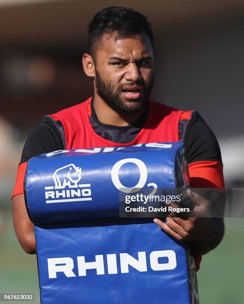 Billy Vunipola looks on during the England training session held at Kings Park Stadium on June 5, 2018 in Durban, South Africa.