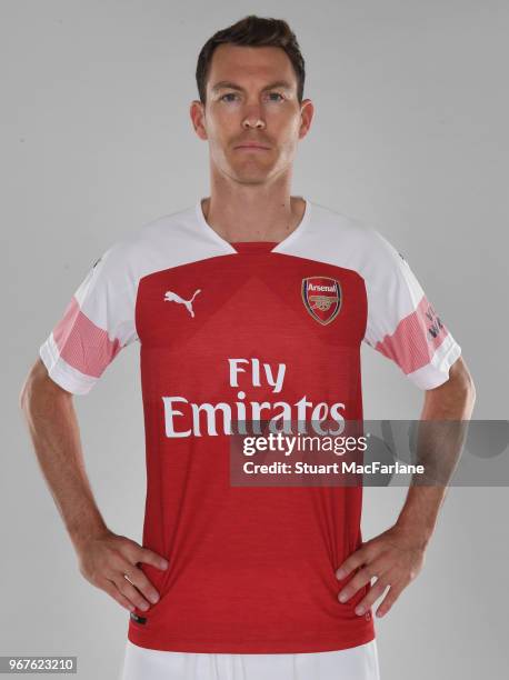 Arsenal Unveil New Signing Stephan Lichtsteiner at London Colney on June 5, 2018 in St Albans, England.