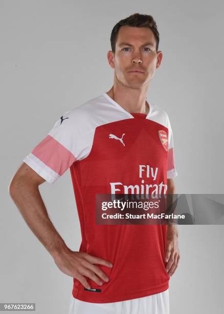 Arsenal Unveil New Signing Stephan Lichtsteiner at London Colney on June 5, 2018 in St Albans, England.