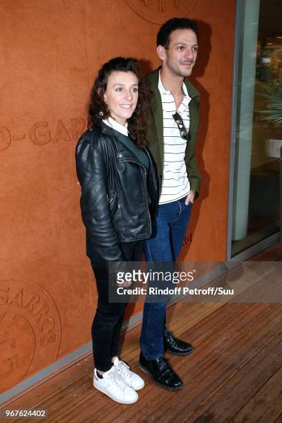 Actors Melanie le Moine and Vincent Dedienne attend the 2018 French Open - Day Ten at Roland Garros on June 5, 2018 in Paris, France.
