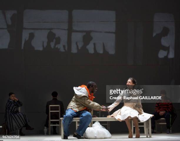 Bakary Sangaré et Georgia Scalliet de la Comédie-Française interprètent 'Innocence' dans la salle Richelieu, pièce de Dea Loher, traduction de...