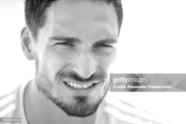 Mats Hummels looks on during a media day of the German national team at Hotel Weinegg on day fourteen of the Southern Tyrol Training Camp on June 5,...