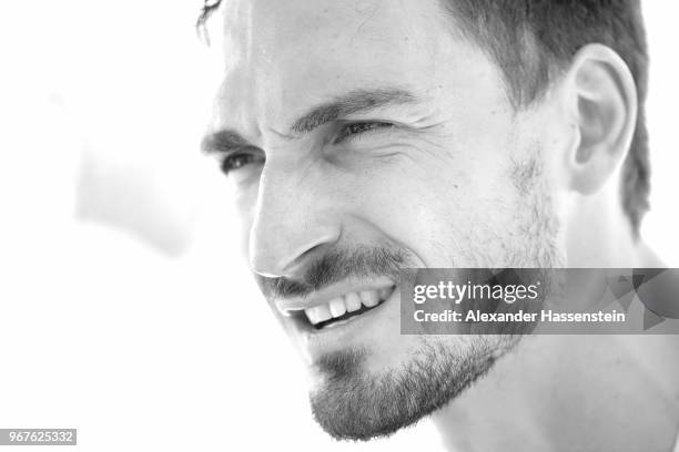 Mats Hummels looks on during a media day of the German national team at Hotel Weinegg on day fourteen of the Southern Tyrol Training Camp on June 5,...