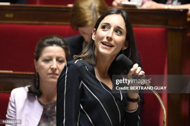 French Minister attached to the Minister of Ecological and Inclusive Transition Brune Poirson speaks during a session of questions to the Government...