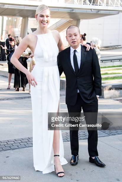Model Karlie Kloss and fashion designer Jason Wu are seen arriving to the 2018 CFDA Fashion Awards at Brooklyn Museum on June 4, 2018 in New York...