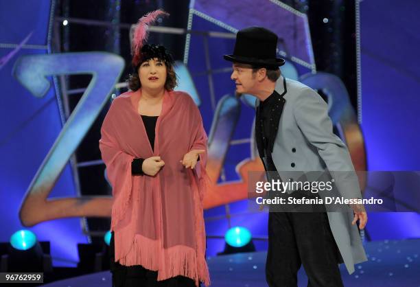 Maria Di Biase and Corrado Nuzzo attend "Zelig" Italian Television Show held at Teatro Degli Arcimboldi on February 16, 2010 in Milan, Italy.