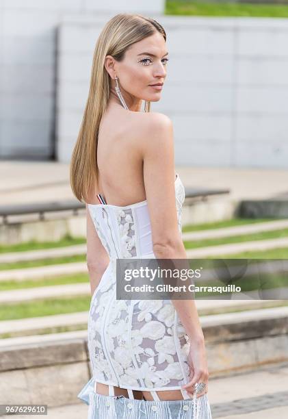 Model Martha Hunt is seen arriving to the 2018 CFDA Fashion Awards at Brooklyn Museum on June 4, 2018 in New York City.