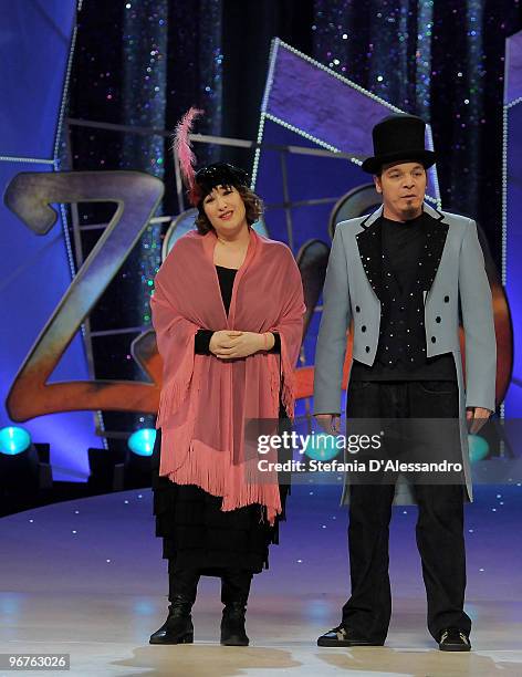 Maria Di Biase and Corrado Nuzzo attend "Zelig" Italian Television Show held at Teatro Degli Arcimboldi on February 16, 2010 in Milan, Italy.