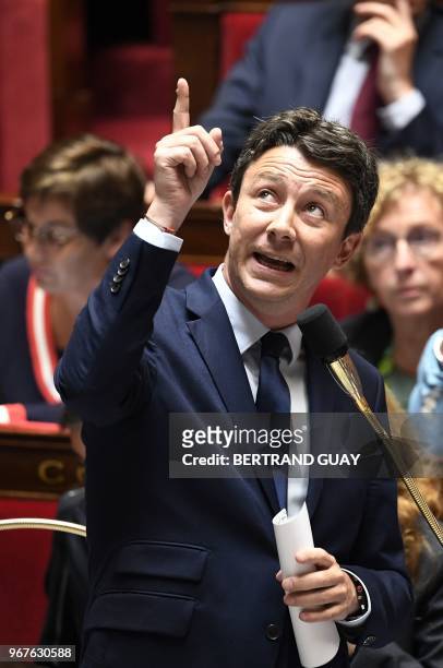 French Government's Spokesperson Benjamin Griveaux gestures as he speaks during a session of questions to the Government at the French National...