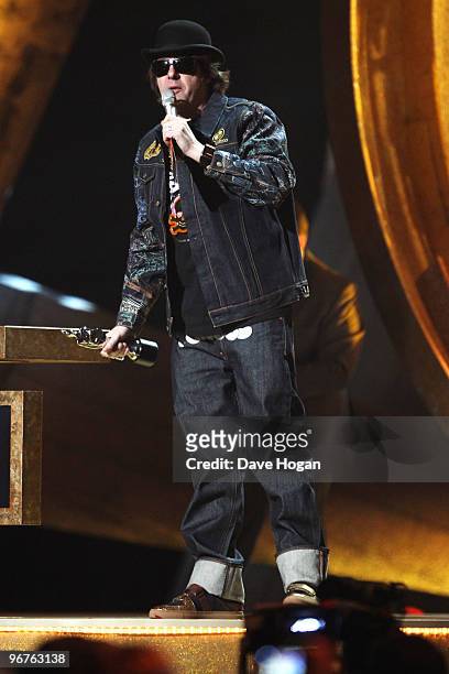 Johnathan Ross onstage at The Brit Awards 2010 held at Earls Court on February 16, 2010 in London, England.