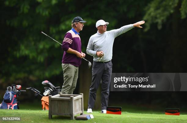 Paul Middleton and Steve Burlow of South Herefordshire Golf Club line up their first shot on the 4th tee during The Lombard Trophy Midland Qualifier...