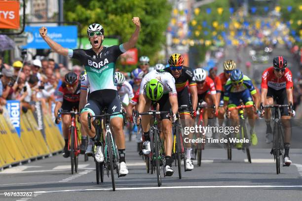 Arrival / Pascal Ackermann of Germany and Team Bora - Hansgrohe / Celebration / Edvald Boasson Hagen of Norway and Team Dimension Data / Daryl Impey...