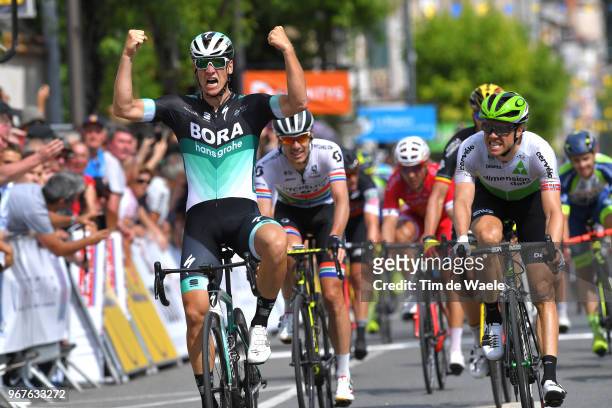 Arrival / Pascal Ackermann of Germany and Team Bora - Hansgrohe / Celebration / Edvald Boasson Hagen of Norway and Team Dimension Data / Daryl Impey...