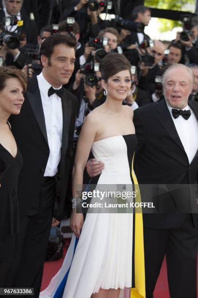 Clive Owen, Marion Cotillard and James Caan attend the 'Blood Ties' Premiere during the 66th Annual Cannes Film Festival at the Palais des Festivals...