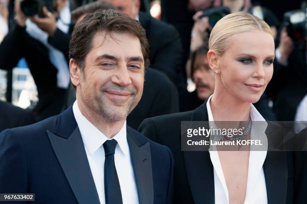 Charlize Theron and Javier Bardem attend 'The Last Face' Premiere during the 69th annual Cannes Film Festival at the Palais des Festivals on May 20,...