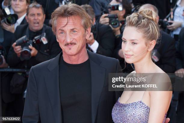 Sean Penn and Dylan Penn attend 'The Last Face' Premiere during the 69th annual Cannes Film Festival at the Palais des Festivals on May 20, 2016 in...