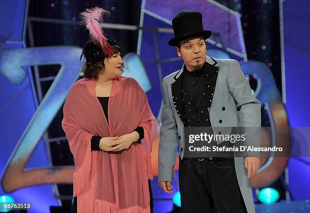 Maria Di Biase and Corrado Nuzzo attend "Zelig" Italian Television Show held at Teatro Degli Arcimboldi on February 16, 2010 in Milan, Italy.