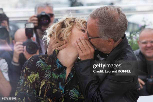 Valeria Bruni Tedeschi and Fabrice Luchini attend the 'Slack Bay' Photocall during the 69th annual Cannes Film Festival at the Palais des Festivals...