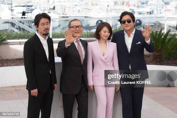 Na Hong-Jin, Kunimura Jun, Chun Woo Hee and Kwak Do Won attend 'The Strangers ' Photocall during the 69th annual Cannes Film Festival at the Palais...