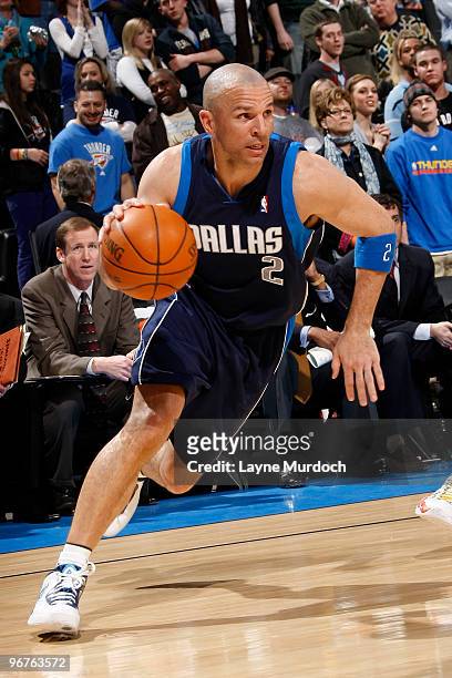 Jason Kidd of the Dallas Mavericks drives to the basket during a game against the Oklahoma City Thunder on February 16, 2010 at the Ford Center in...