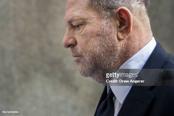 Harvey Weinstein arrives at State Supreme Court, June 5, 2018 in New York City. Weinstein is set to face an indictment on two counts of rape and is...