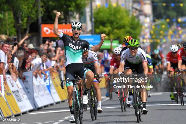 Arrival / Pascal Ackermann of Germany and Team Bora - Hansgrohe / Celebration / Edvald Boasson Hagen of Norway and Team Dimension Data / Daryl Impey...