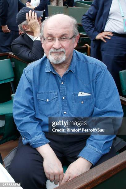 Writer Salman Rushdie attends the 2018 French Open - Day Ten at Roland Garros on June 5, 2018 in Paris, France.