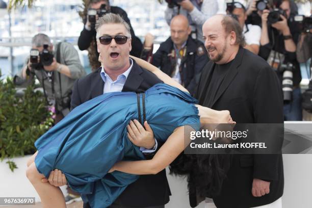 Alec Baldwin, Hilaria Baldwin and director James Toback attend the photocall for 'Seduced and Abandoned' during The 66th Annual Cannes Film Festival...