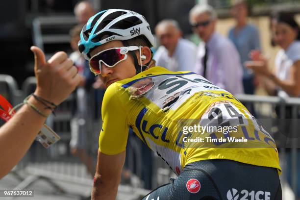 Arrival / Michal Kwiatkowski of Poland and Team Sky Yellow Leader Jersey / Crash / Injury / during the 70th Criterium du Dauphine 2018, Stage 2 a...