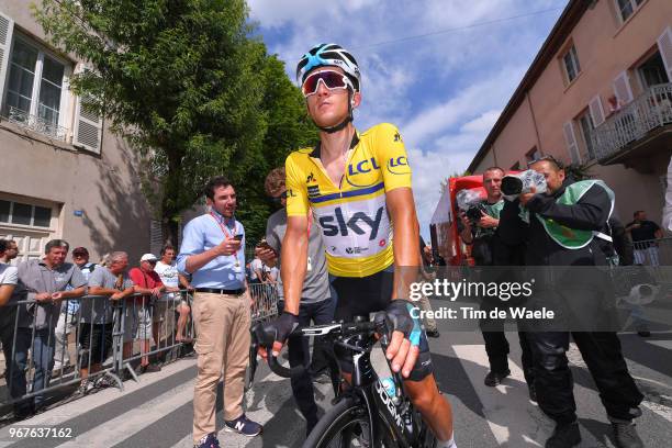 Arrival / Michal Kwiatkowski of Poland and Team Sky Yellow Leader Jersey / Injury / Crash / during the 70th Criterium du Dauphine 2018, Stage 2 a...