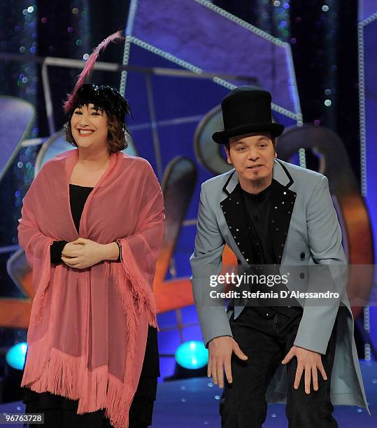 Maria Di Biase and Corrado Nuzzo attend "Zelig" Italian Television Show held at Teatro Degli Arcimboldi on February 16, 2010 in Milan, Italy.