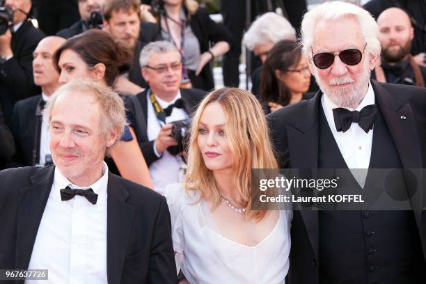 Arnaud Desplechin, Vanessa Paradis and Donald Sutherland attend 'The Last Face' Premiere during the 69th annual Cannes Film Festival at the Palais...