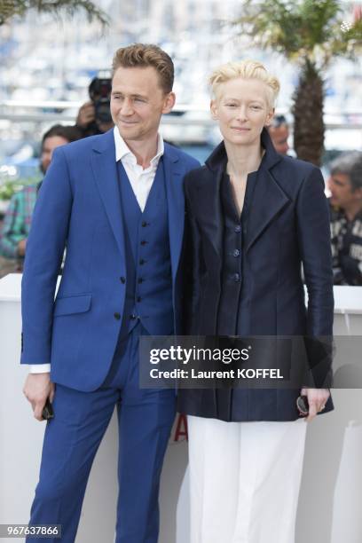 Tom Hiddleston and Tilda Swinton attend the 'Only Lovers Left Alive' photocall during The 66th Annual Cannes Film Festival at Palais des Festival on...