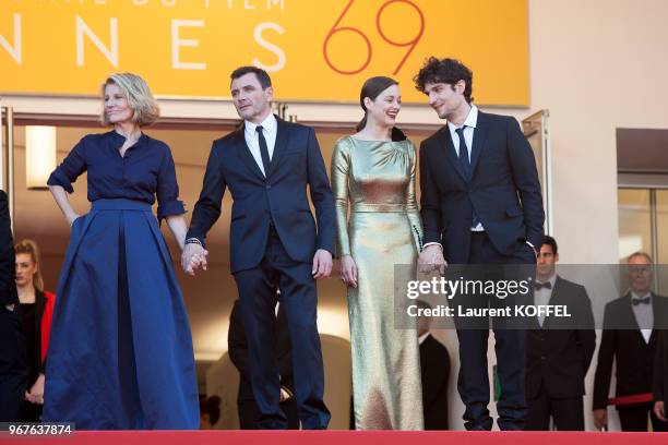 Nicole Garcia, Alex Brendemuhl, Marion Cotillard and Louis Garrel attends the 'From The Land Of The Moon ' premiere during the 69th annual Cannes...