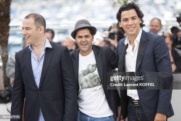 Director Mohamed Hamidi and actors Jamel Debbouze and Tewfik Jallab attend the 'Ne Quelque Part' Photocall during The 66th Annual Cannes Film...