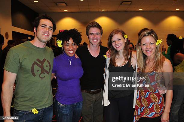 Actors Nick Belton, Rashidra Scotts, Kyle Riabko, Catherine Brookman, and Kate Rockwell attend a photo call with the new cast of "HAIR" at The Hilton...