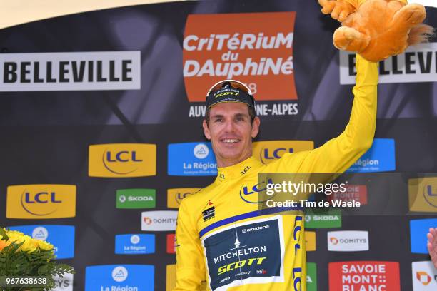 Podium / Daryl Impey of South Africa and Team Mitchelton-Scott Yellow Leader Jersey / Celebration / during the 70th Criterium du Dauphine 2018, Stage...