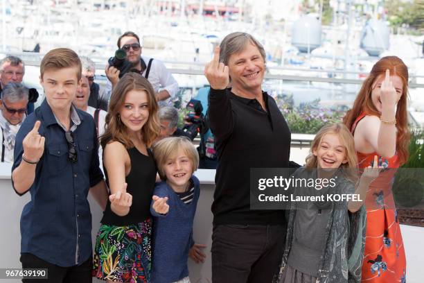 Actors Nicholas Hamilton, Samantha Isler, Charlie Shotwell, Viggo Mortensen, Shree Crooks and Annalise Basso attend the 'Captain Fantastic' photocall...