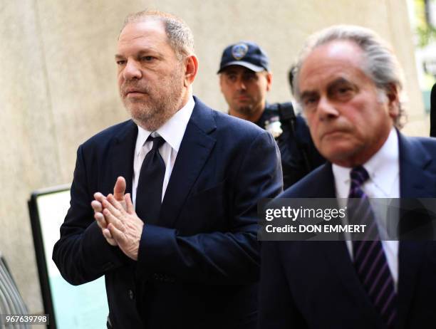 Hollywood film producer Harvey Weinstein enters Manhattan criminal court June 5, 2018 in New York. Weinstein pleaded not guilty to rape and sexual...