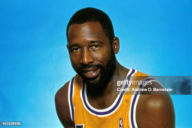 James Worthy of the Los Angeles Lakers poses for a photo circa 1990 at The Forum in Inglewood, California. NOTE TO USER: User expressly acknowledges...